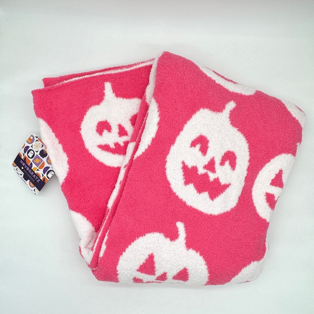 Novogratz Pink White Reversible Jack O Lantern Pumpkin Halloween Throw Blanket